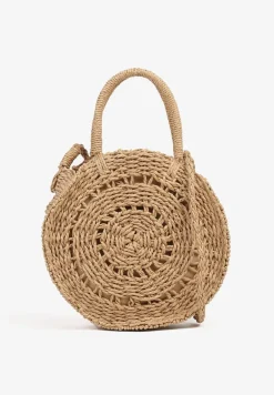 Ciemnobeżowa Torebka z Plecionki o Okrągłym Kształcie Felumea