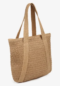 Ciemnobeżowa Torebka z Plecionki z Dwiema Rączkami Banestra