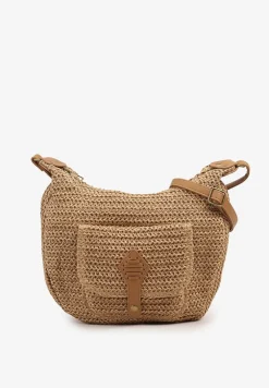 Ciemnobeżowa Torebka z Plecionki Ozdobiona Kieszonką Sadinele