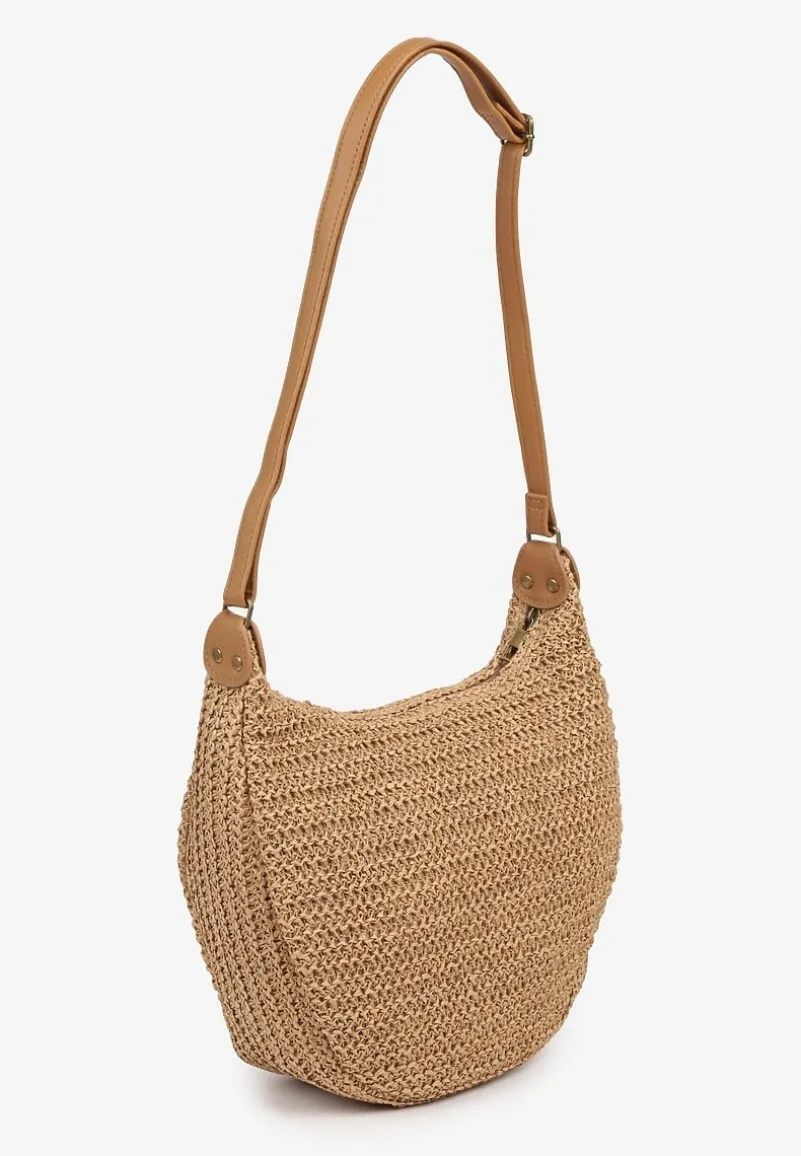Ciemnobeżowa Torebka z Plecionki Ozdobiona Kieszonką Sadinele