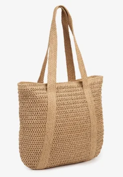 Ciemnobeżowa Torebka z Plecionki z Frędzlem i Koralikami Rinazelia