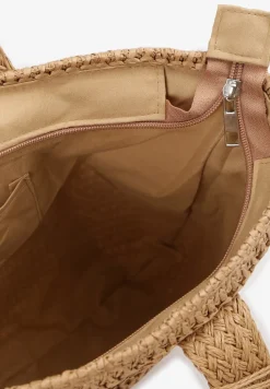 Ciemnobeżowa Torebka z Plecionki z Frędzlem i Koralikami Rinazelia