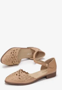 Ciemnobeżowe Ażurowe Sandały Zdobione Haftem i Cyrkoniami Ianaera