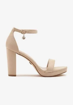 Ciemnobeżowe Basicowe Sandały Vices na Platformie i Słupku Taeli