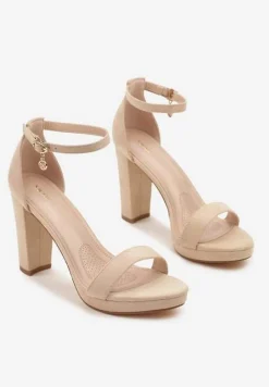 Ciemnobeżowe Basicowe Sandały Vices na Platformie i Słupku Taeli