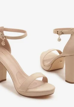 Ciemnobeżowe Basicowe Sandały Vices na Platformie i Słupku Taeli