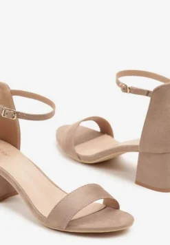 Ciemnobeżowe Basicowe Sandały na Słupku Vices z Paskiem Wokół Kostki Varhira