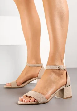 Ciemnobeżowe Basicowe Sandały Vices na Słupku Ralira