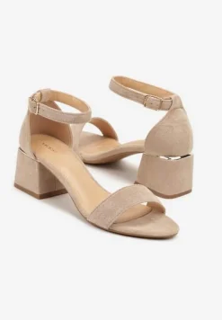 Ciemnobeżowe Basicowe Sandały Vices na Słupku Ralira