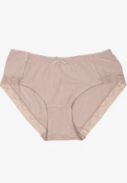 Ciemnobeżowe Bawełniane Majtki o Kroju Fig z Kokardką i Koronką Tamiseth
