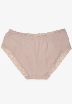Ciemnobeżowe Bawełniane Majtki o Kroju Fig z Kokardką i Koronką Tamiseth