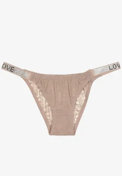 Ciemnobeżowe Bawełniane Majtki Figi z Koronki Ozdobione Cyrkoniami Elenivia