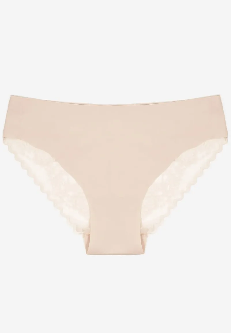 Ciemnobeżowe Bezszwowe Majtki o Kroju Fig z Koronką Zeiarae