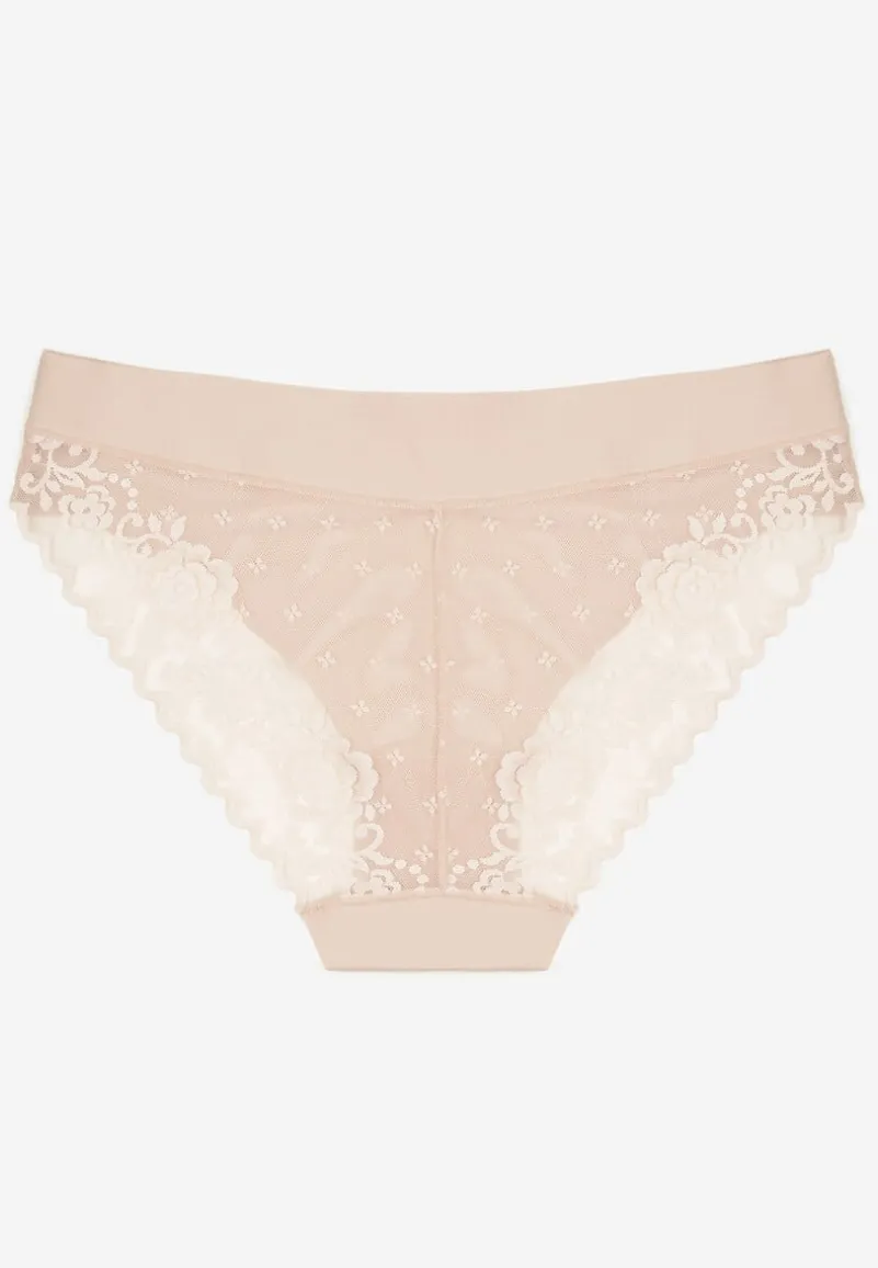 Ciemnobeżowe Bezszwowe Majtki o Kroju Fig z Koronką Zeiarae