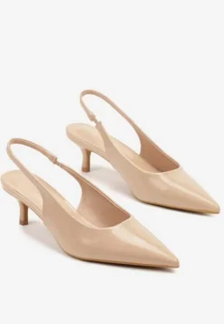 Ciemnobeżowe Czółenka Slingback Vices z Lakierowanym Połyskiem na Kaczuszce Sonwena
