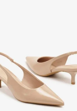 Ciemnobeżowe Czółenka Slingback Vices z Lakierowanym Połyskiem na Kaczuszce Sonwena