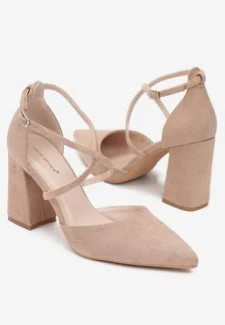 Ciemnobeżowe Czółenka ze Szpiczastym Noskiem na Słupku Charesa