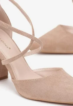 Ciemnobeżowe Czółenka ze Szpiczastym Noskiem na Słupku Charesa