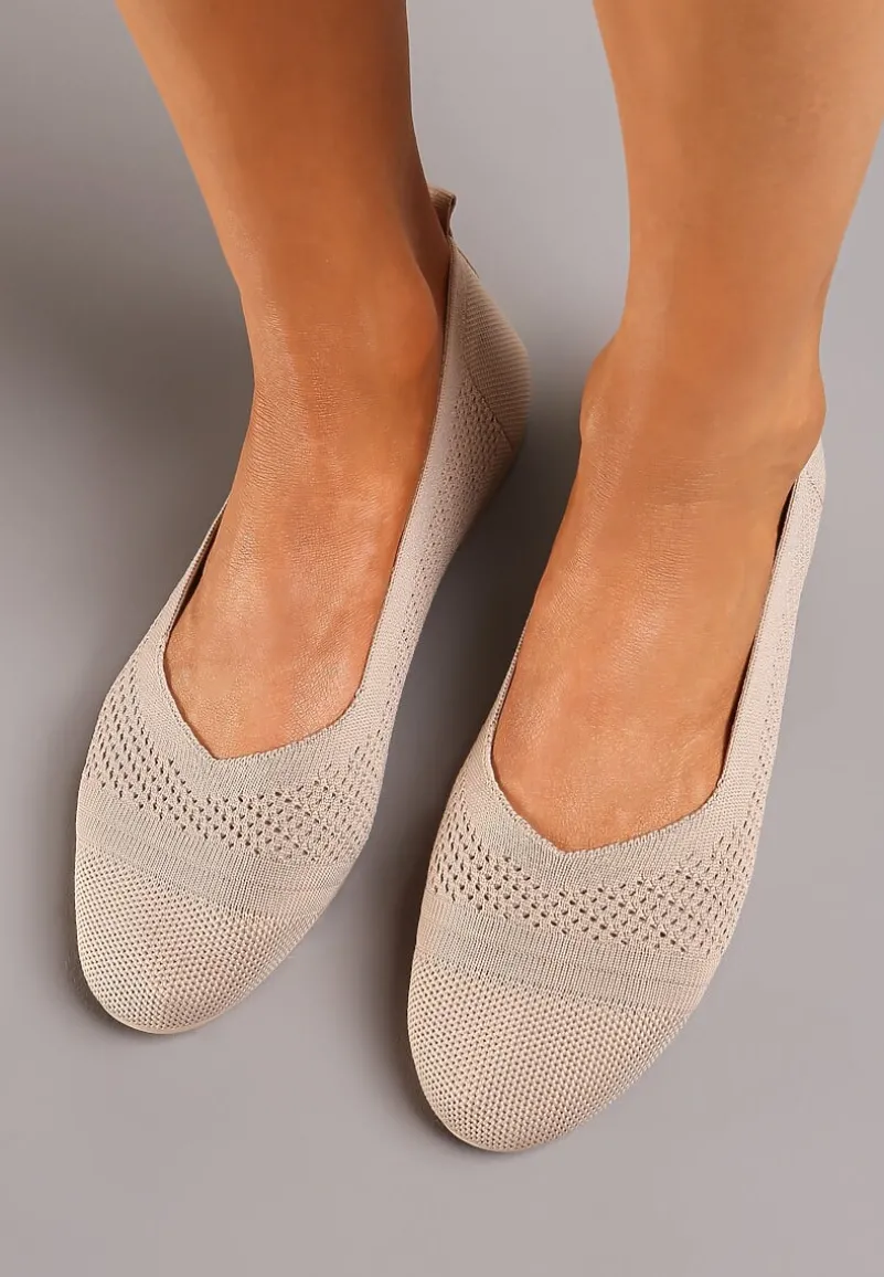 Ciemnobeżowe Płaskie Balerinki z Siateczkowego Materiału Nelibra