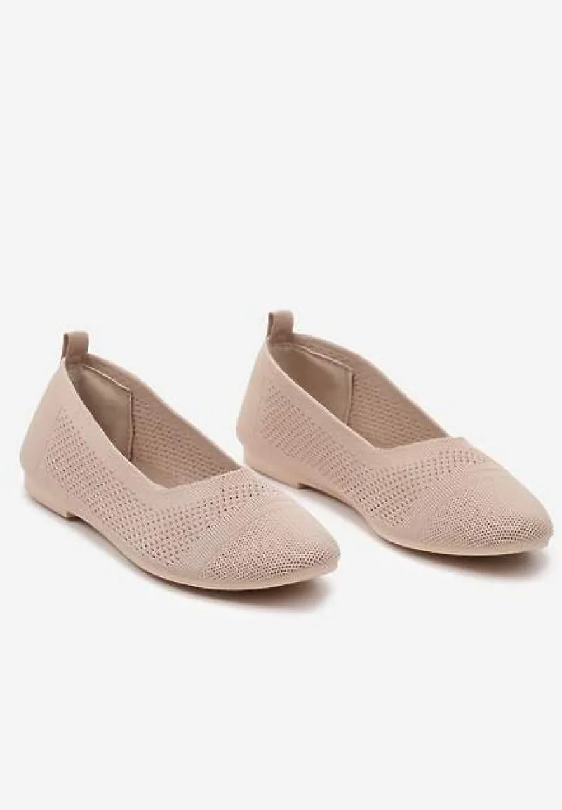 Ciemnobeżowe Płaskie Balerinki z Siateczkowego Materiału Nelibra