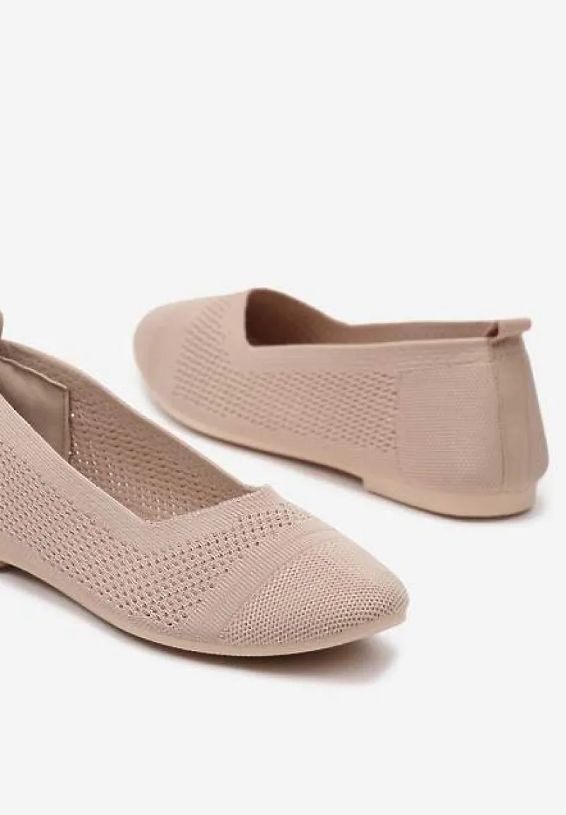 Ciemnobeżowe Płaskie Balerinki z Siateczkowego Materiału Nelibra