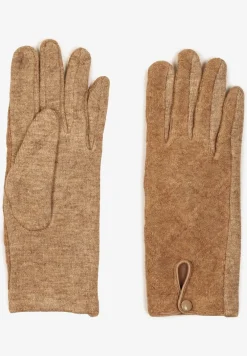 Ciemnobeżowe Rękawiczki z Bawełną Ozdobione Rombami i Guzikiem Fenemi