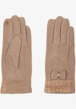 Ciemnobeżowe Rękawiczki z Bawełną Ozdobione Kokardką Visemi