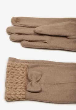 Ciemnobeżowe Rękawiczki z Bawełną Ozdobione Kokardką Visemi
