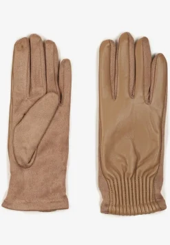 Ciemnobeżowe Rękawiczki z Marszczonym Wzorem Lynlemi
