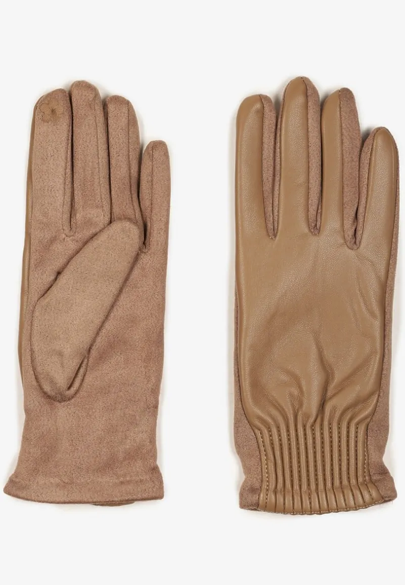 Ciemnobeżowe Rękawiczki z Marszczonym Wzorem Lynlemi