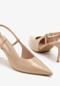 Ciemnobeżowe Sandały Lakierowane Vices na Szpilce Slingback Raleira