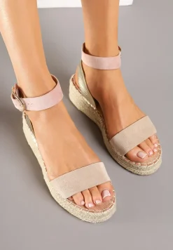 Ciemnobeżowe Sandały na Plecionej Podeszwie w Stylu Boho Lurienna