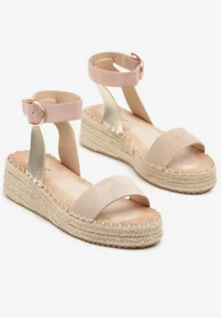 Ciemnobeżowe Sandały na Plecionej Podeszwie w Stylu Boho Lurienna