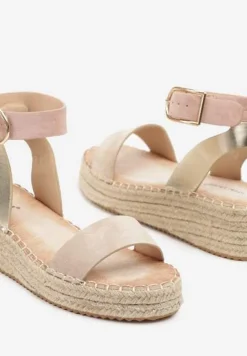 Ciemnobeżowe Sandały na Plecionej Podeszwie w Stylu Boho Lurienna