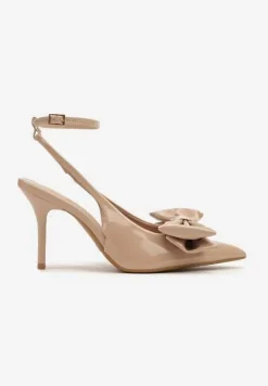 Ciemnobeżowe Sandały na Szpilce Vices z Dużą Kokardką Bez Pięty Velozia