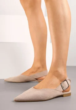 Ciemnobeżowe Sandały Vices Typu Slingback z Wkładką ze Skóry Naturalnej Rallora