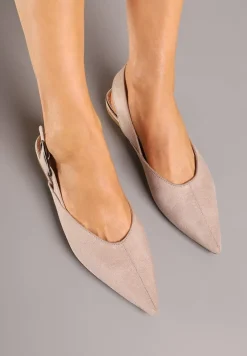 Ciemnobeżowe Sandały Vices Typu Slingback z Wkładką ze Skóry Naturalnej Rallora