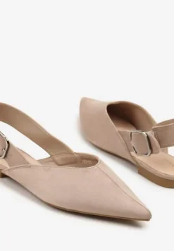 Ciemnobeżowe Sandały Vices Typu Slingback z Wkładką ze Skóry Naturalnej Rallora