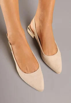 Ciemnobeżowe Sandały Vices z Odkrytą Piętą i Szpiczastym Noskiem Zdobione Aplikacją Edithania