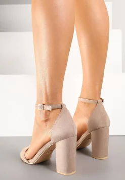 Ciemnobeżowe Sandały Vices na Słupku z Wkładką ze Skóry Naturalnej Avelhira