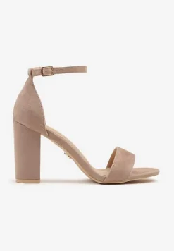 Ciemnobeżowe Sandały Vices na Słupku z Wkładką ze Skóry Naturalnej Avelhira