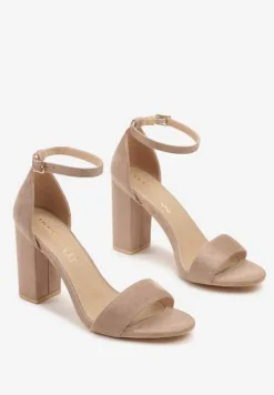 Ciemnobeżowe Sandały Vices na Słupku z Wkładką ze Skóry Naturalnej Avelhira