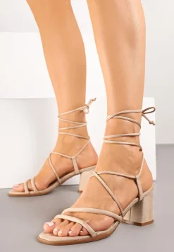 Ciemnobeżowe Sandały Vices na Słupku z Wiązaniem Atenelle