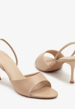 Ciemnobeżowe Sandały Vices na Obcasie Typu Szpilka z Elastycznym Paskiem Evastaria