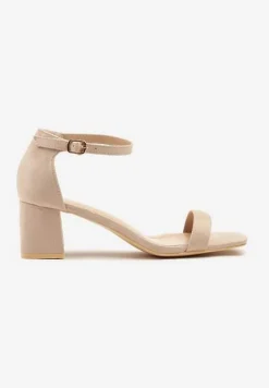 Ciemnobeżowe Sandały Vices na Słupku z Kwadratowym Noskiem Galamia