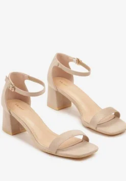 Ciemnobeżowe Sandały Vices na Słupku z Kwadratowym Noskiem Galamia