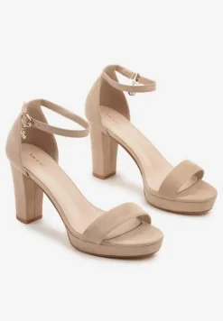 Ciemnobeżowe Sandały Vices na Słupkowym Obcasie z Paskiem Wokół Kostki Maritira