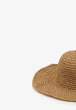 Ciemnobeżowy Casualowy Pleciony Kapelusz z Szerokim Usztywnianym Rondem Recere