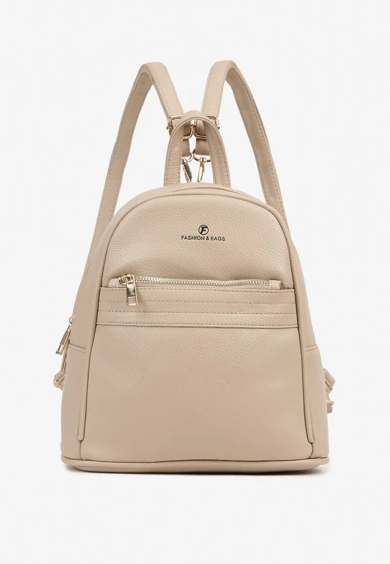 Ciemnobeżowy Casualowy Plecak z Metaliczną Aplikacją i Regulowanymi Szelkami Haliriss