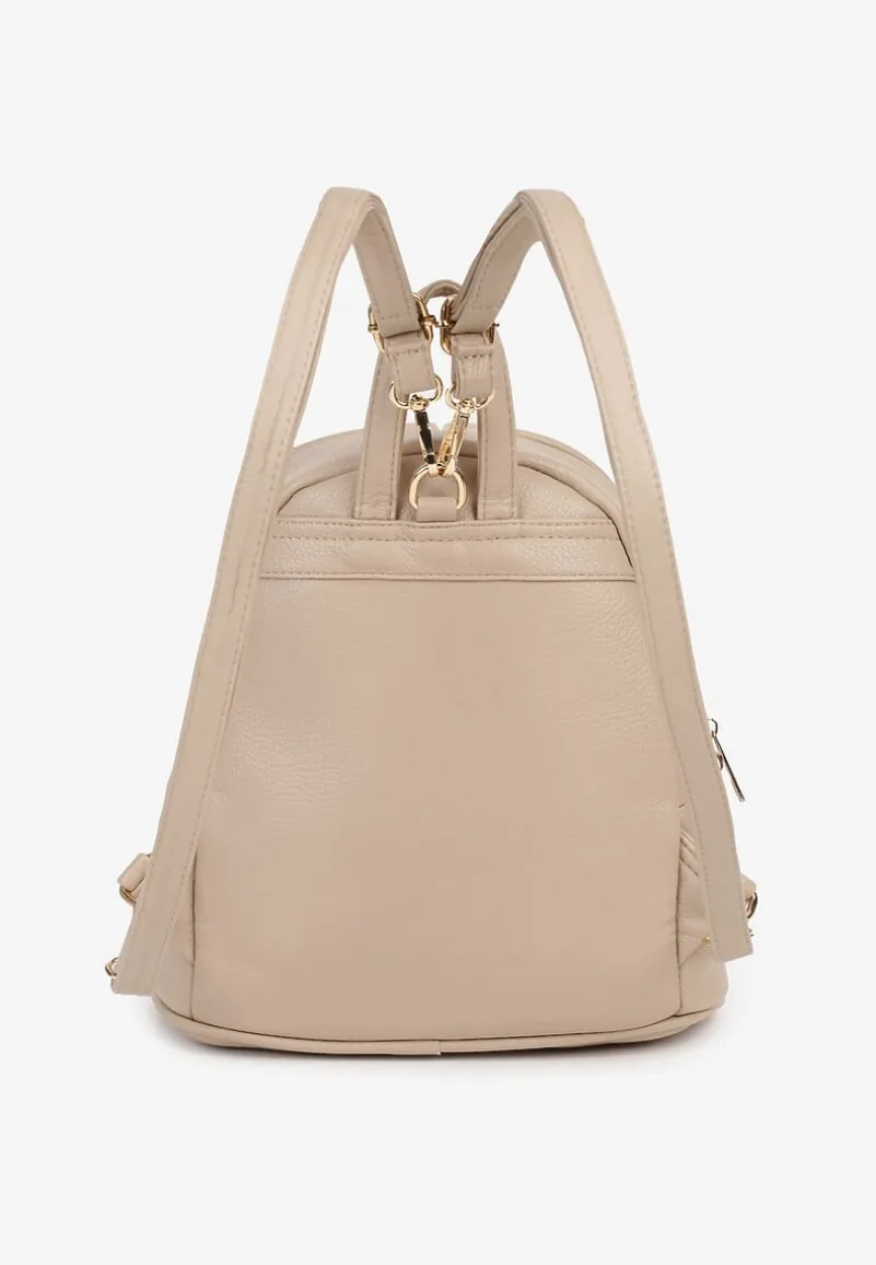 Ciemnobeżowy Casualowy Plecak z Metaliczną Aplikacją i Regulowanymi Szelkami Haliriss